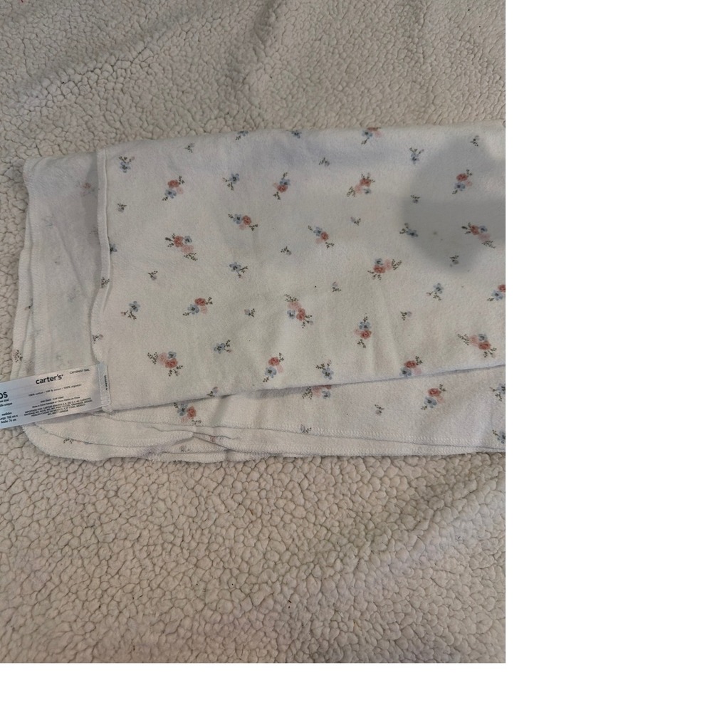 Carters Baby Receiving Blanket White Pink Blue Ditsy Floral Cotton CXI10957 SML